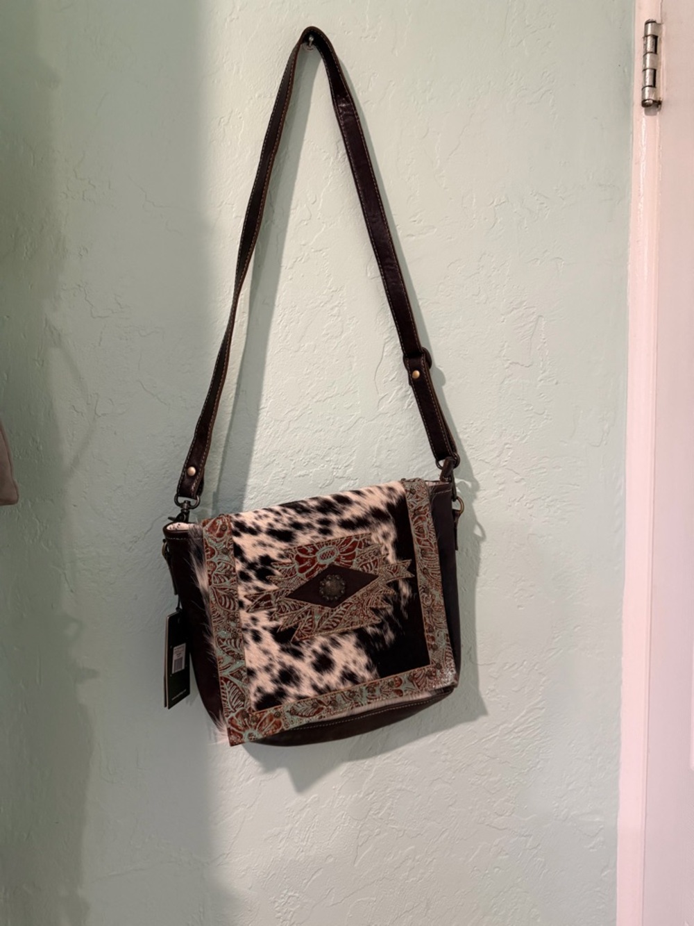 Myra Bag Brown, Black, White Patterned Crossbody
